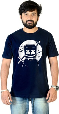Chiraiyaa Printed Men Round Neck Dark Blue T-Shirt