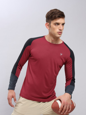 TECHNOSPORT Colorblock Men Round Neck Red T-Shirt