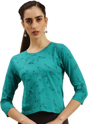 Kryptic Printed Women Round Neck Green T-Shirt