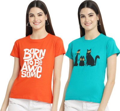 Tromko Printed Women Round Neck Multicolor T-Shirt