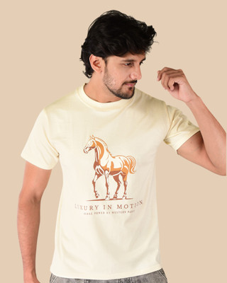 westernparis Graphic Print Men Round Neck Beige T-Shirt