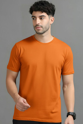 Adorbs Solid Men Round Neck Orange T-Shirt