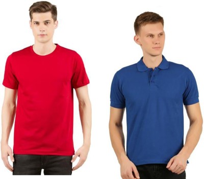 HAYATI Solid Men Round Neck Red, Blue T-Shirt