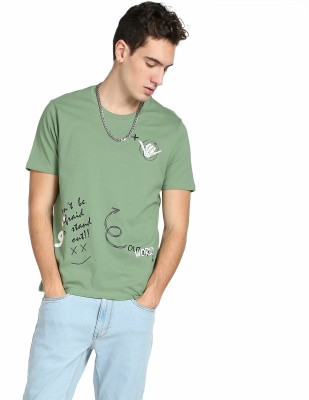 FLYING MACHINE Printed Men Round Neck Green T-Shirt