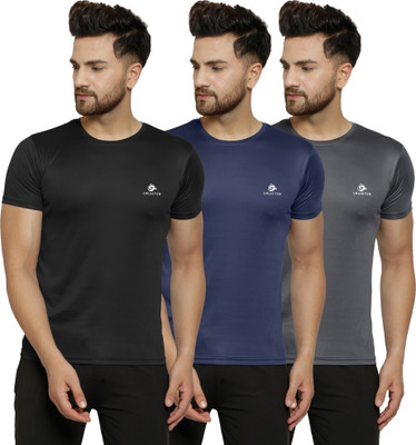 Cruister Solid Men Round Neck Black, Grey, Navy Blue T-Shirt