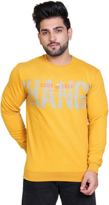 CODE-9 Typography Men Round Neck Yellow T-Shirt