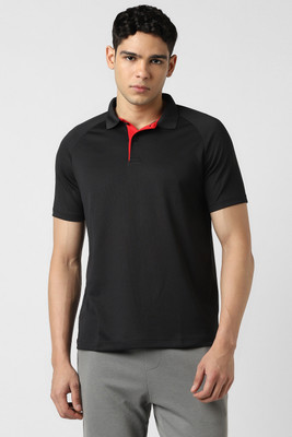 VAN HEUSEN SPORT Solid Men Polo Neck Black T-Shirt