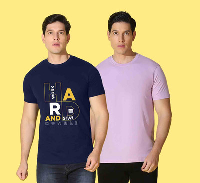 WOOSTRO Printed Men Round Neck Blue, Pink T-Shirt