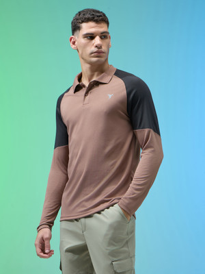 TECHNOSPORT Colorblock Men Polo Neck Brown T-Shirt