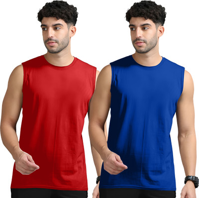 Adorbs Solid Men Round Neck Red, Dark Blue T-Shirt