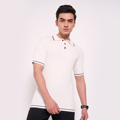 Peregrine by Pantaloons Solid Men Polo Neck White T-Shirt