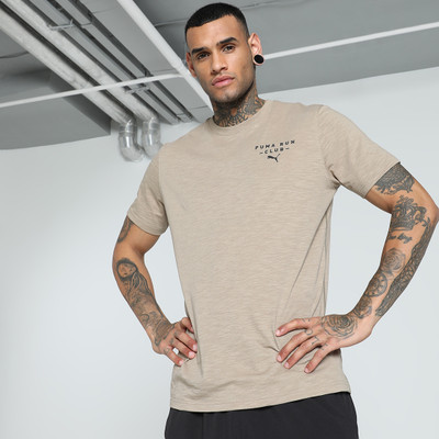 PUMA Solid Men Crew Neck Beige T-Shirt