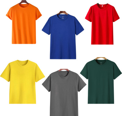 TTFE Solid Men Round Neck Orange, Dark Blue, Red, Yellow, Grey, Dark Green T-Shirt