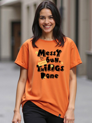 BEWAKOOF Typography Women Round Neck Orange T-Shirt