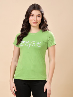 METRONAUT Typography Women Round Neck Green T-Shirt