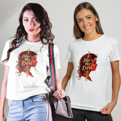Binayak Graphic Print Couple Round Neck White T-Shirt