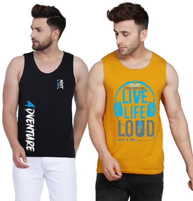 SLOWLORIS Printed Men Scoop Neck Yellow, White, Black T-Shirt