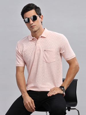 WEXFORD Self Design Men Polo Neck Pink T-Shirt