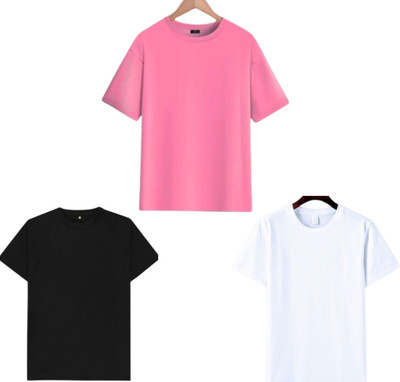 lalita creation Solid Men Round Neck Pink, Black, White T-Shirt