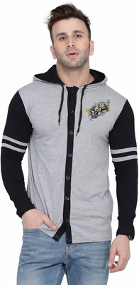 tfurnish Solid Men Hooded Neck Grey, Black T-Shirt