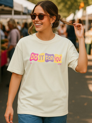 BEWAKOOF Typography Women Round Neck Beige T-Shirt