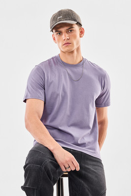 Snitch Solid Men Crew Neck Purple T-Shirt
