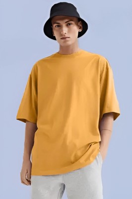 Datalact Solid Men Round Neck Yellow T-Shirt