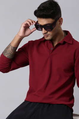 VARNIFABSTORE Solid Men Polo Neck Maroon T-Shirt
