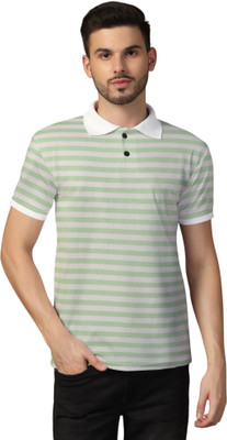 tfurnish Striped Men Polo Neck Green T-Shirt