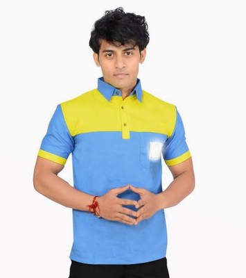 Cryostore Solid Men Polo Neck Blue T-Shirt