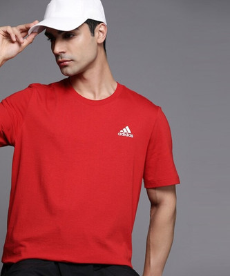 ADIDAS Solid Men Crew Neck Red T-Shirt
