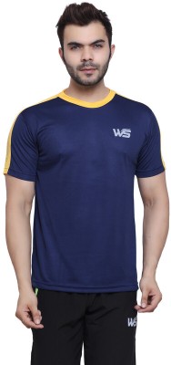 World Sports Solid Men Round Neck Blue, Yellow T-Shirt