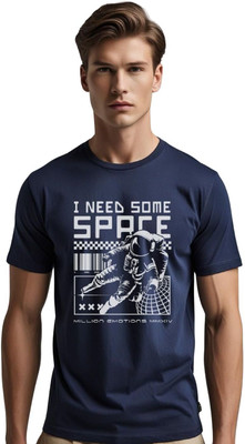 Millionemotions Printed Men Round Neck Navy Blue T-Shirt
