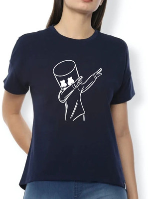 Nilan Tees Wear Printed Women Round Neck Navy Blue T-Shirt