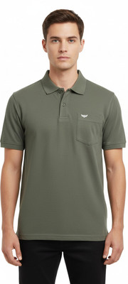 VOMAZO Solid Men Polo Neck Grey T-Shirt