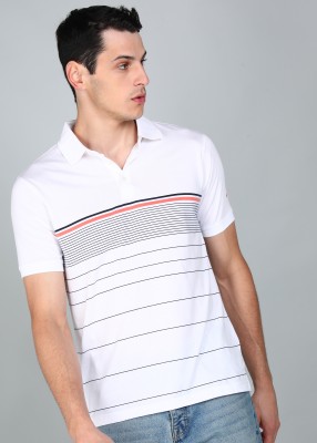 PARK AVENUE Striped Men Polo Neck White T-Shirt