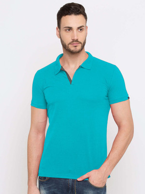 Status Quo Solid Men Polo Neck Blue T-Shirt