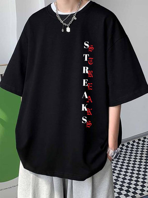 Cool Plus Geometric Print Men Round Neck Black T-Shirt