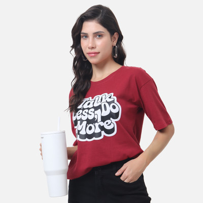 DEEPMAYRA COLLECTION Printed Women Round Neck Maroon T-Shirt