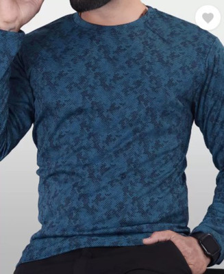 Try This Striped Men Round Neck Blue T-Shirt