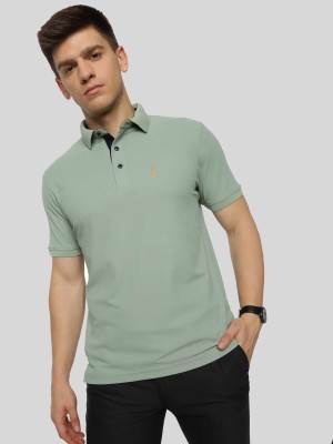 Stellers Solid Men Polo Neck Green T-Shirt