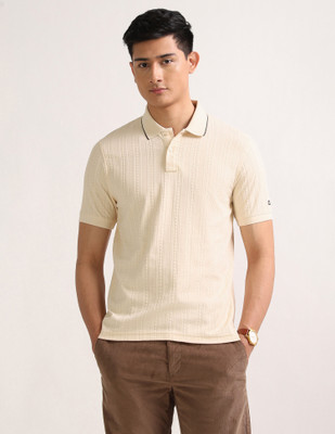 Arrow Sport Self Design Men Polo Neck Beige T-Shirt