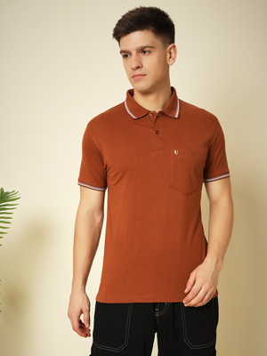 UNIBERRY Solid Men Polo Neck Brown T-Shirt