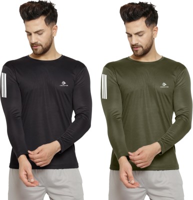 Cruister Sporty Men Round Neck Dark Green, Black T-Shirt