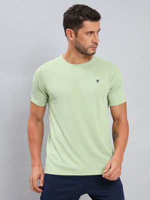 TECHNOSPORT Solid Men Round Neck Light Green T-Shirt