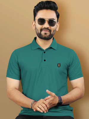 VeBNoR Solid Men Polo Neck Green T-Shirt