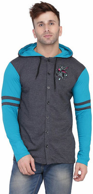 Blisstone Solid Men Hooded Neck Grey, Light Green T-Shirt