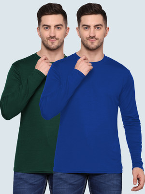 TQH Solid Men Round Neck Dark Green, Blue T-Shirt