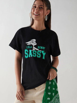 BEWAKOOF Graphic Print Women Round Neck Black T-Shirt