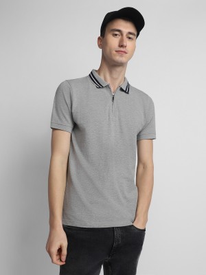 Dennis Lingo Solid Men Polo Neck Grey T-Shirt